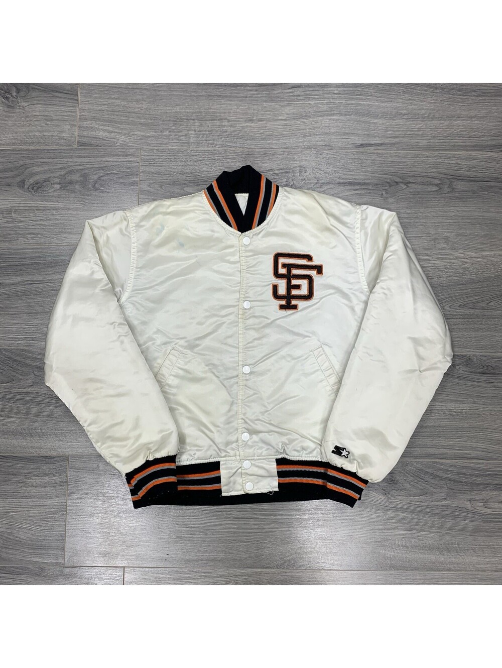 Vintage 1990S Starter San Francisco Giants Satin Jacket Medium White Rare Men’s